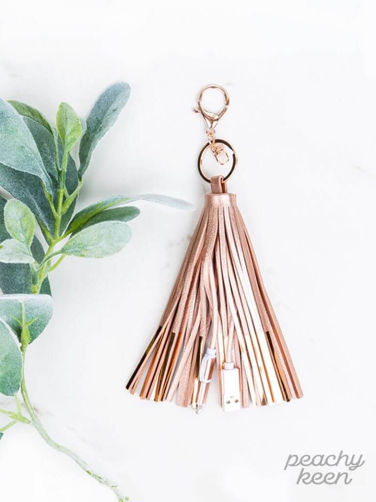 Peachy Keen | Tassel Keychain with Charging Cable - Rose